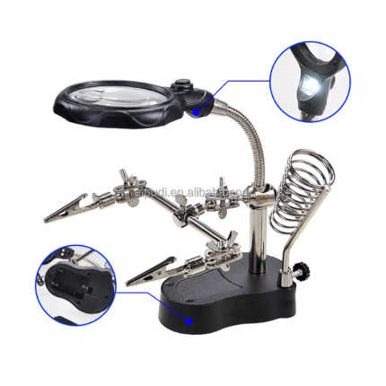Magnifier With LED & Alligators Holders & Solder Iron Stand (TE-801) - Ekostra Electronics In Egypt اكوسترا الكترونيكس