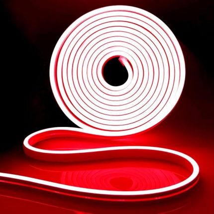 Neon Flexible LED Strip Light – 5 Meter, RED, 12V DC – Waterproof Silicone