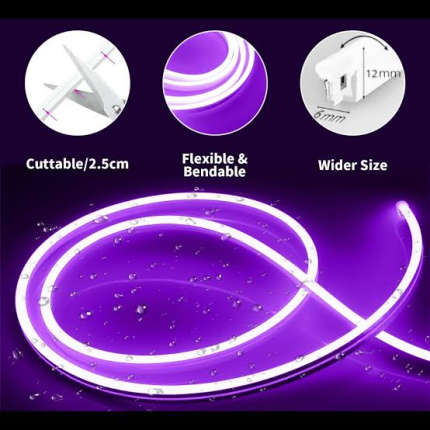 Neon Flexible LED Strip Light – 5 Meter, PURPLE, 12V DC – Waterproof Silicone